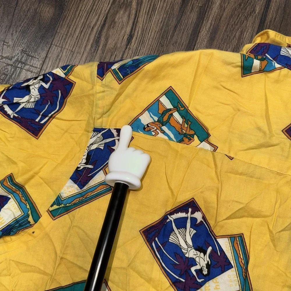 Vintage Chaps Ralph Lauren Hawaiian Shirt Hula Girls Yellow Men's Size Large